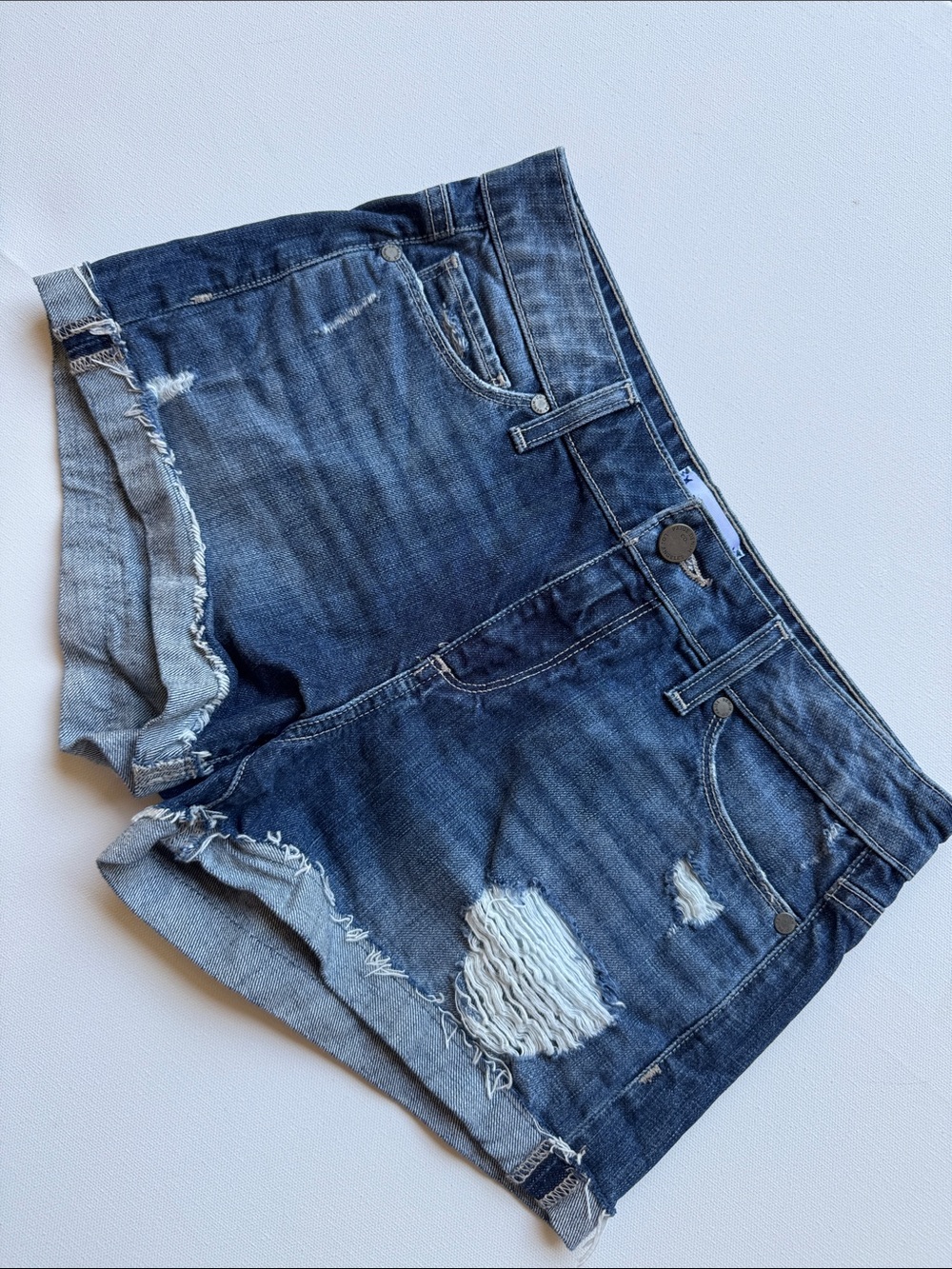 PAIGE Women's Distressed Jimmy Jimmy Blue Jean Shorts, Size 25